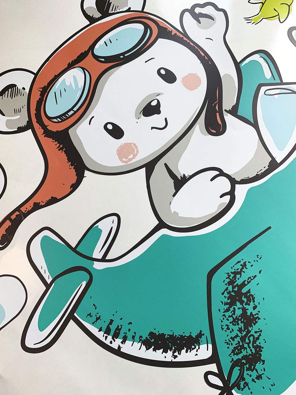 Adesivo Sticker murale per bambini - Orsetto Spaziale - Decorazione parete, adesivi per muro (Aeroplano 66×57cm)