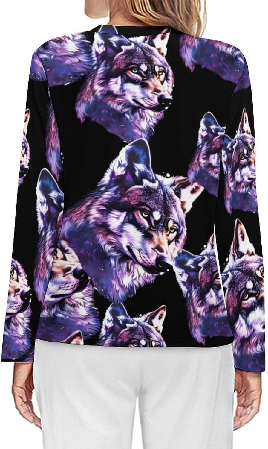 Wolf Head Women's Pajama Top Sleepwear Pajamas Sleep T-Shirt Long Sleeve Shirt Crewneck Tee