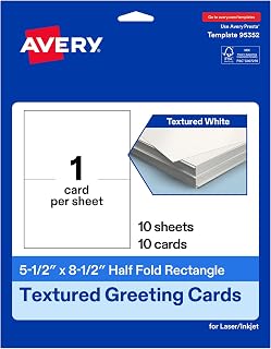 Avery Printable Rectangle Half Fold Greeting Cards, 5.5" x 8.5", Textured Matte White, Laser & Inkjet Compatible, 10 Total, Great for Product Branding, Marketing, and More