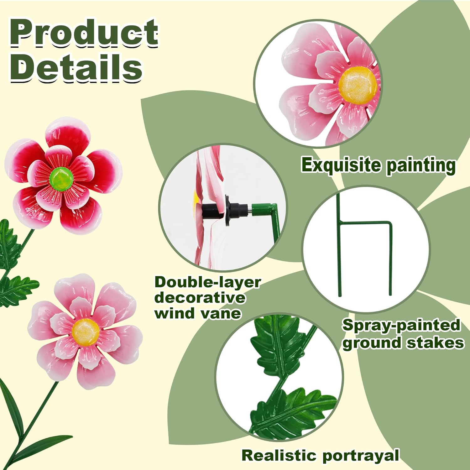 Garden Wind Spinner 2 Pack, Outdoor Metal Flower Stake Decor, Waterproof Kinetic Sculptures for Backyard Flower Bed, Spring Gardening Gifts for Mom (Red/Pink)