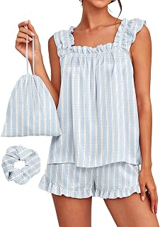 SAPJON Womens Satin Pajama Sets Soft Ruffle Pj Silk Tank Top and Shorts Sleepwear Bridal Pajamas