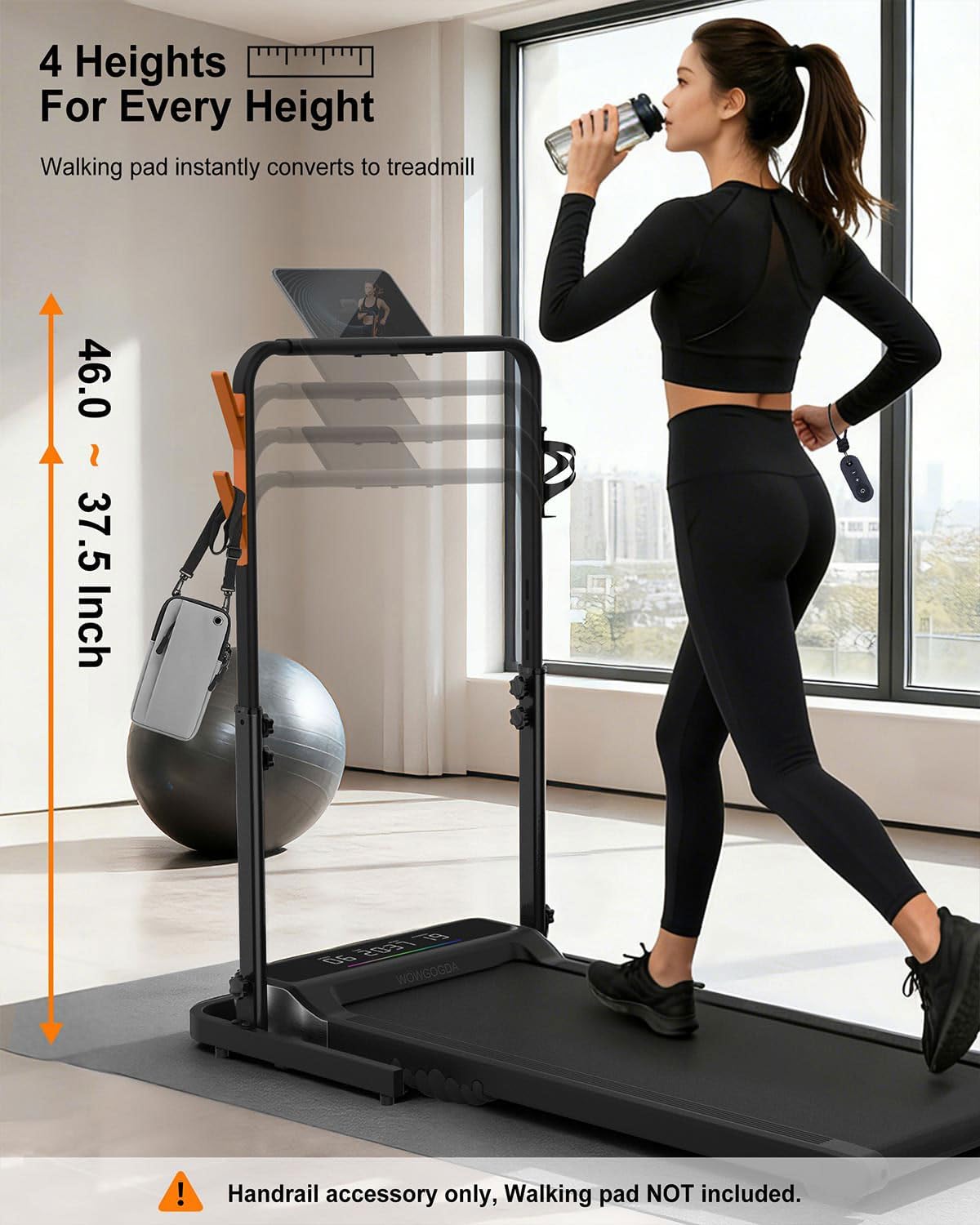 Walking Pad Handle Bar Only, Adjustable & Foldable Treadmill Handrail image 2