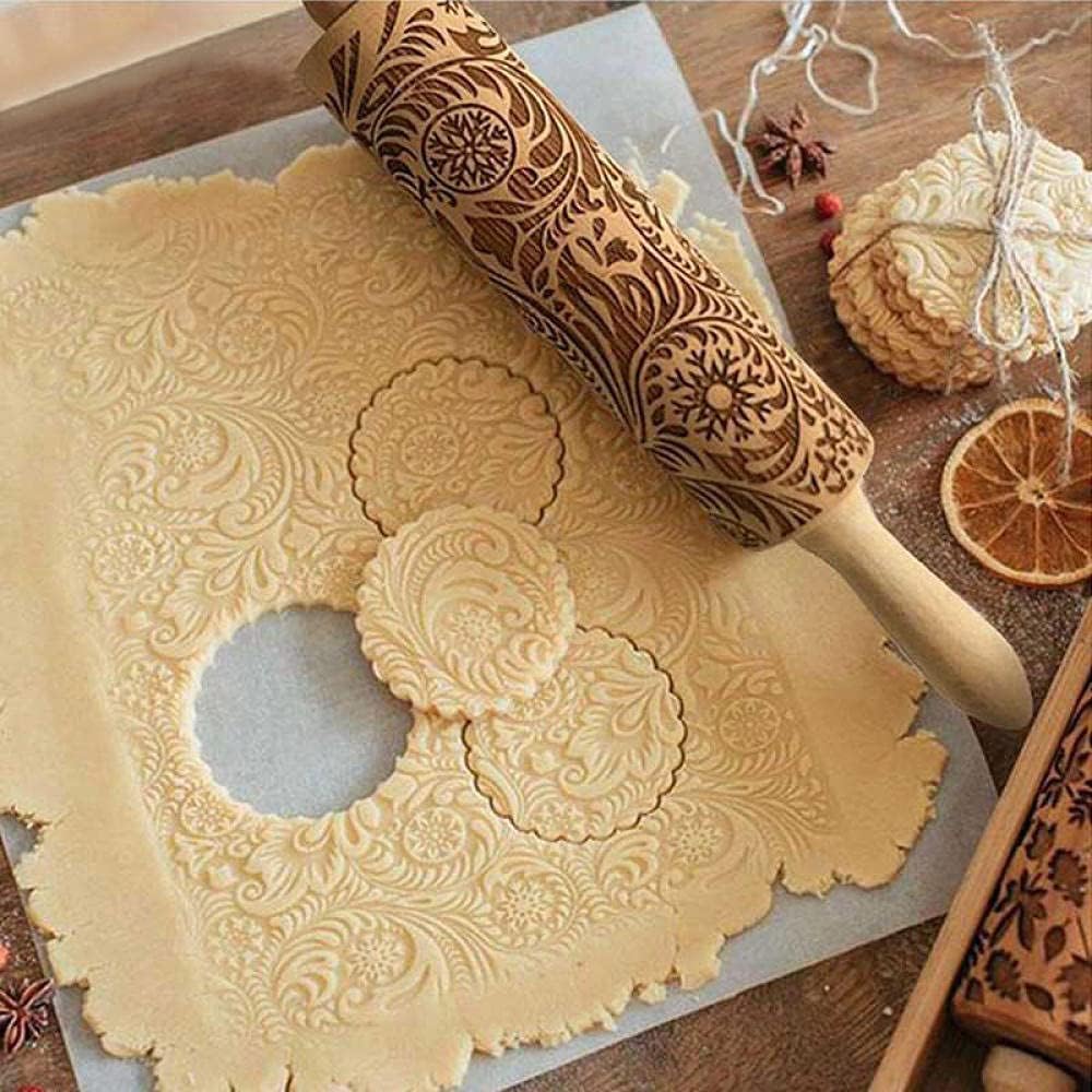 Embossing Rolling Pin for Baking Engraving Roller for Clay and Dough Kitchen Tool