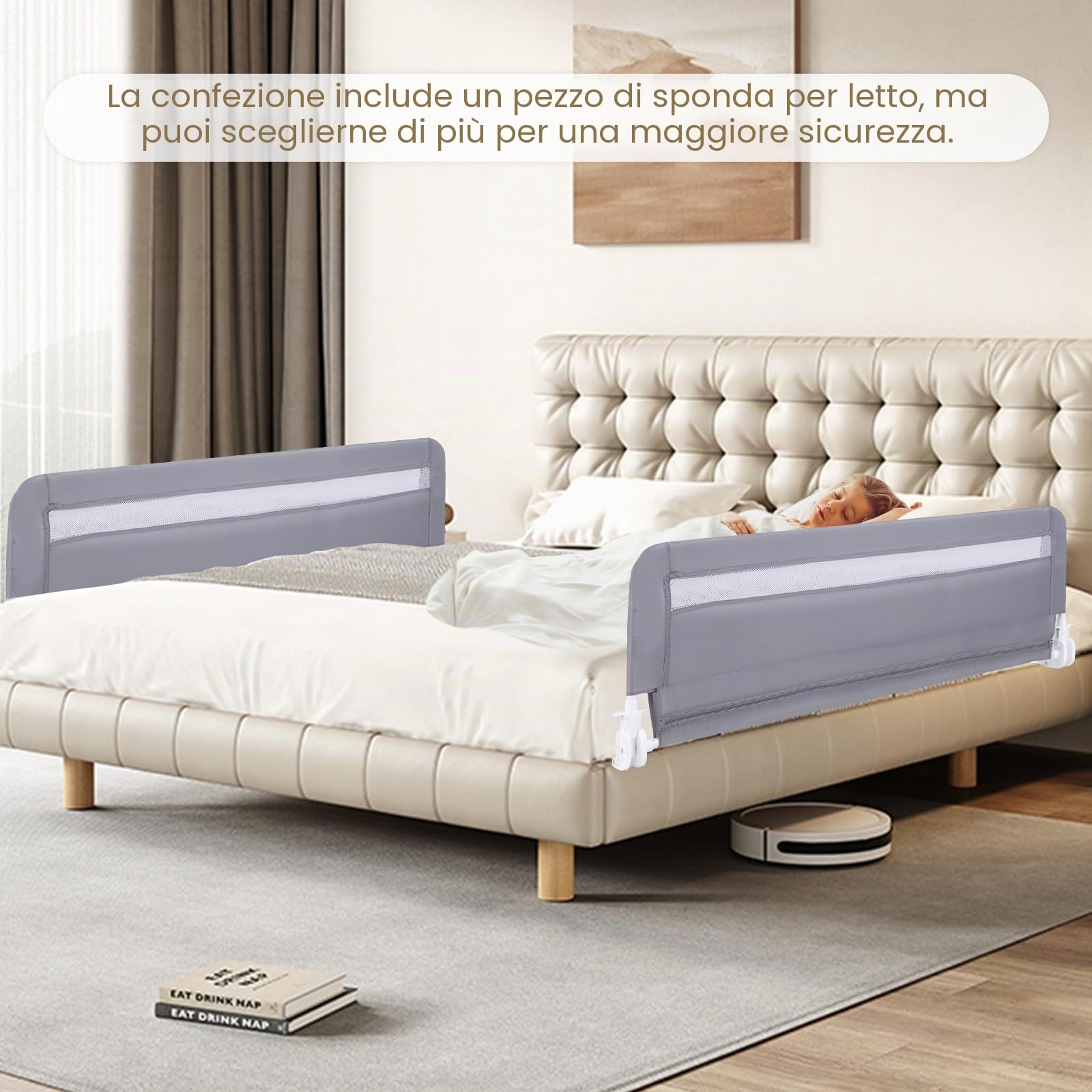 LIFEZEAL Barriera di sicurezza per letto per bambini (grigio)