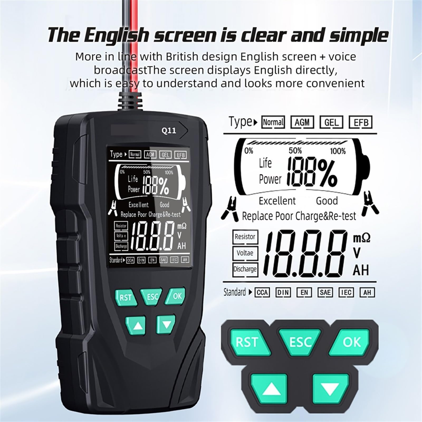 Q11 Tester batteria for auto 12V 24V Checker digitale Rilevamento automatico professionale Analizzatore batteria Strumento batteria for auto
