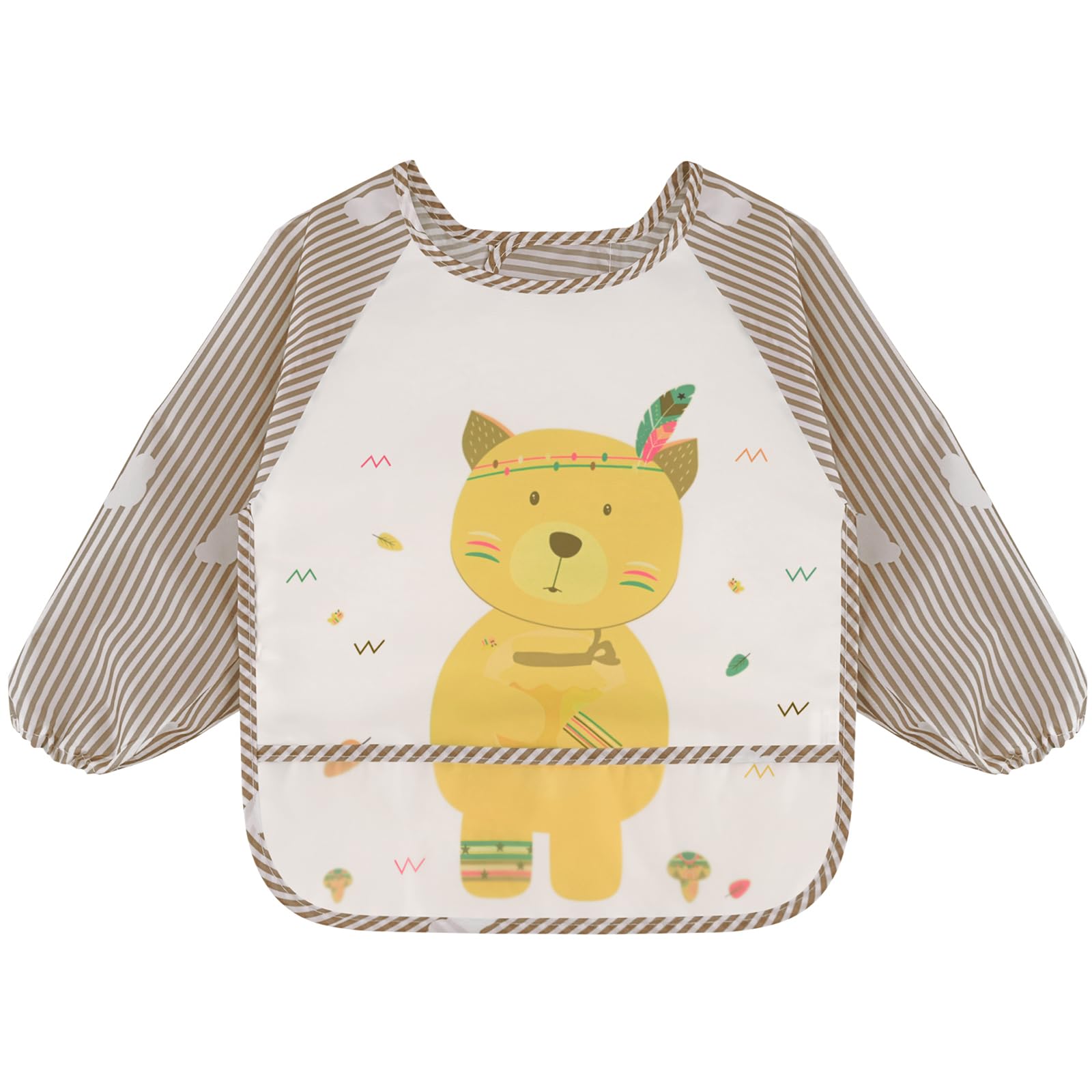 Vancle Baby Bibs with Sleeves, Waterproof Long Sleeve Bib Unisex Feeding Bibs Apron for Infant Toddler Little Bear
