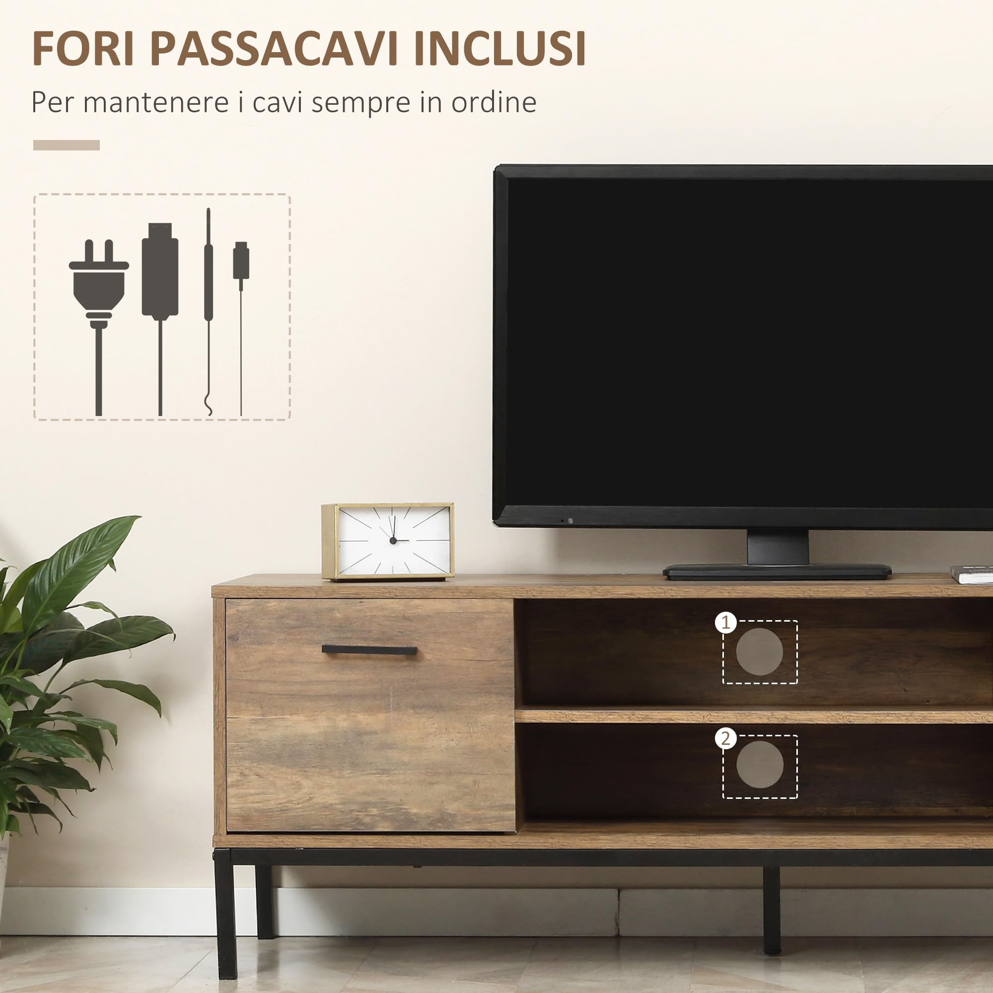 HOMCOM Mobile TV Fino a 50" con un Armadietto e 2 Cassetti in Truciolato, 132x39x45.5cm, Caffè