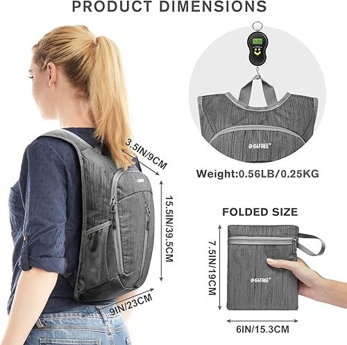 Miniatura 2 de G4Free Mochila de senderismo de 10L Mochila de viaje pequeña Mochila plegable ligera Mochila de hombro plegable casual, Gris oscuro