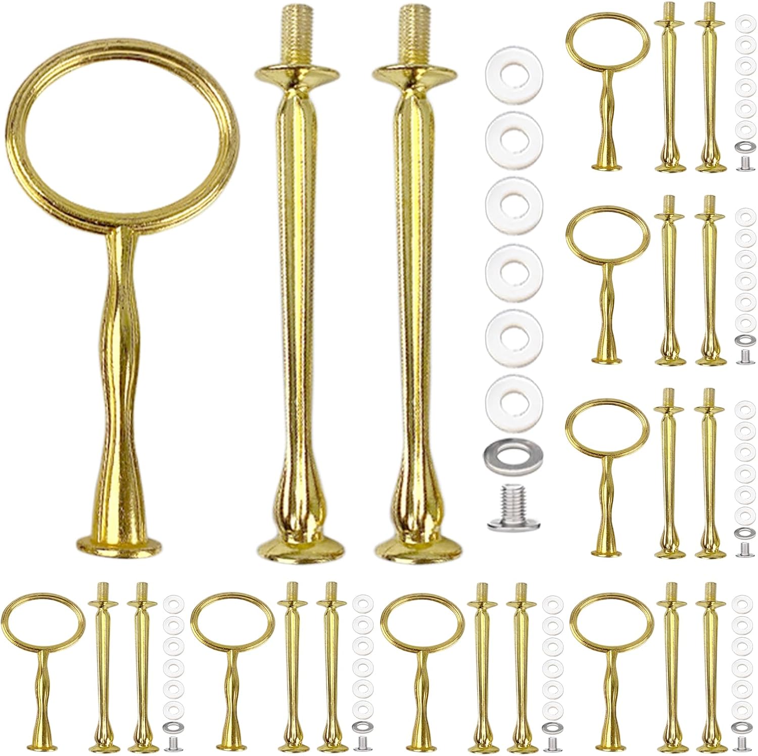 8 Sets 15’’ 3-Tier Cake Tray Stand Handle, Multi-Tier Metal Dessert Fruit Center Rod Heavy Duty Hardware Holder for Wedding Party Birthday Cupcake Platter Stand Fittings - Gold Oval