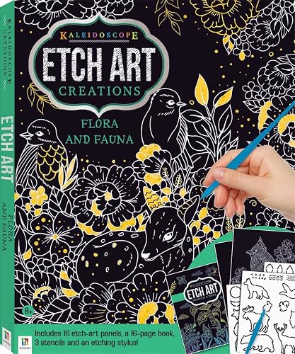 Hinkler - Kaleidoscope Etch Art Creations Flora and Fauna - Scratch Art Pad - Arts and Crafts for Adults - Perfect Gift for Art Lovers - Includes 16 Etch Art Pages Plus Stencil Sheets and More