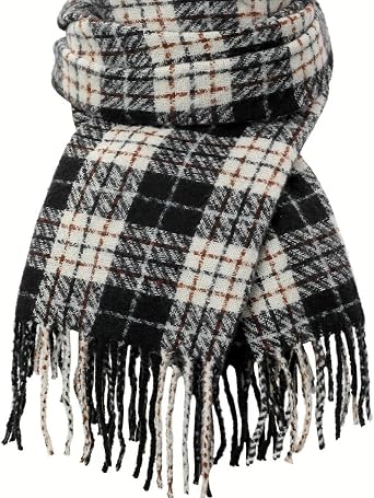 Tavaleu Scarf for Women - Winter Scarf for Women Plaid Shawls Wraps Womens Scarves Winter Fall Tassel Large Scarves for Womens Black-white
