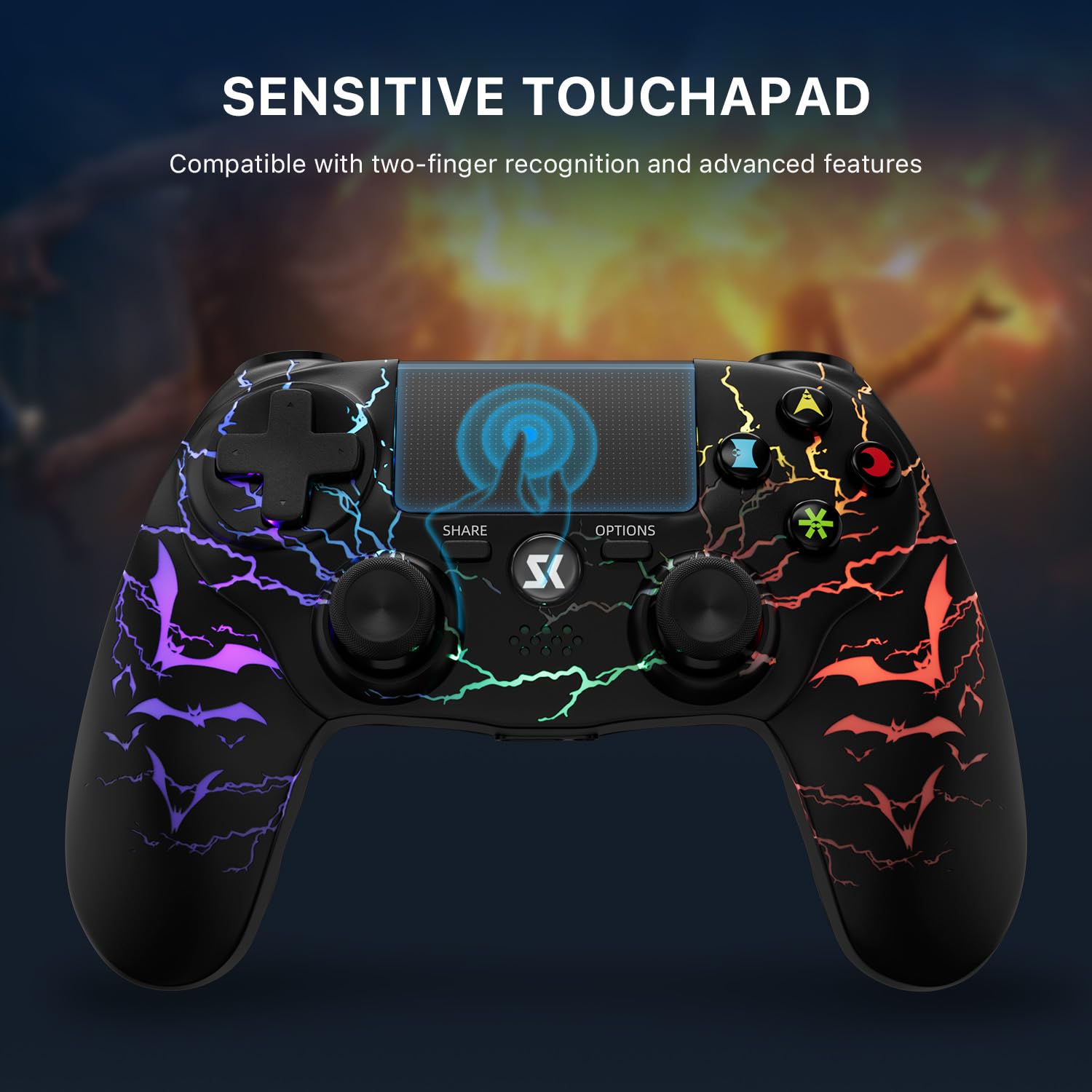 CHENGDAO CHENGDU Manette PS4 Sans Fil, Manette de Jeu pour PlayStation 4/Pro/Slim avec Éclairage RVB Réglable, Batterie 1000mAh, Capteur de Mouvement 6-Axes, Double Vibration, Jack Audio 3.5mm