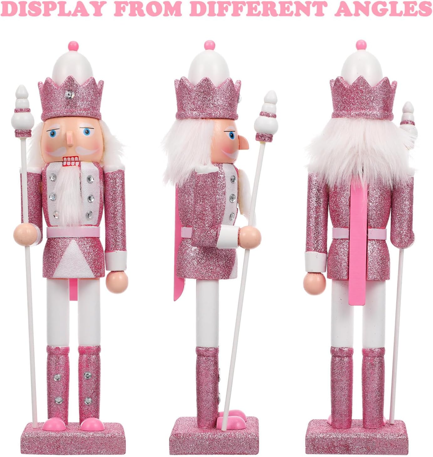 VALICLUD Christmas Nutcrackers Figures Pink Nutcracker Christmas Decorations Wooden Pastel 31cm /12in