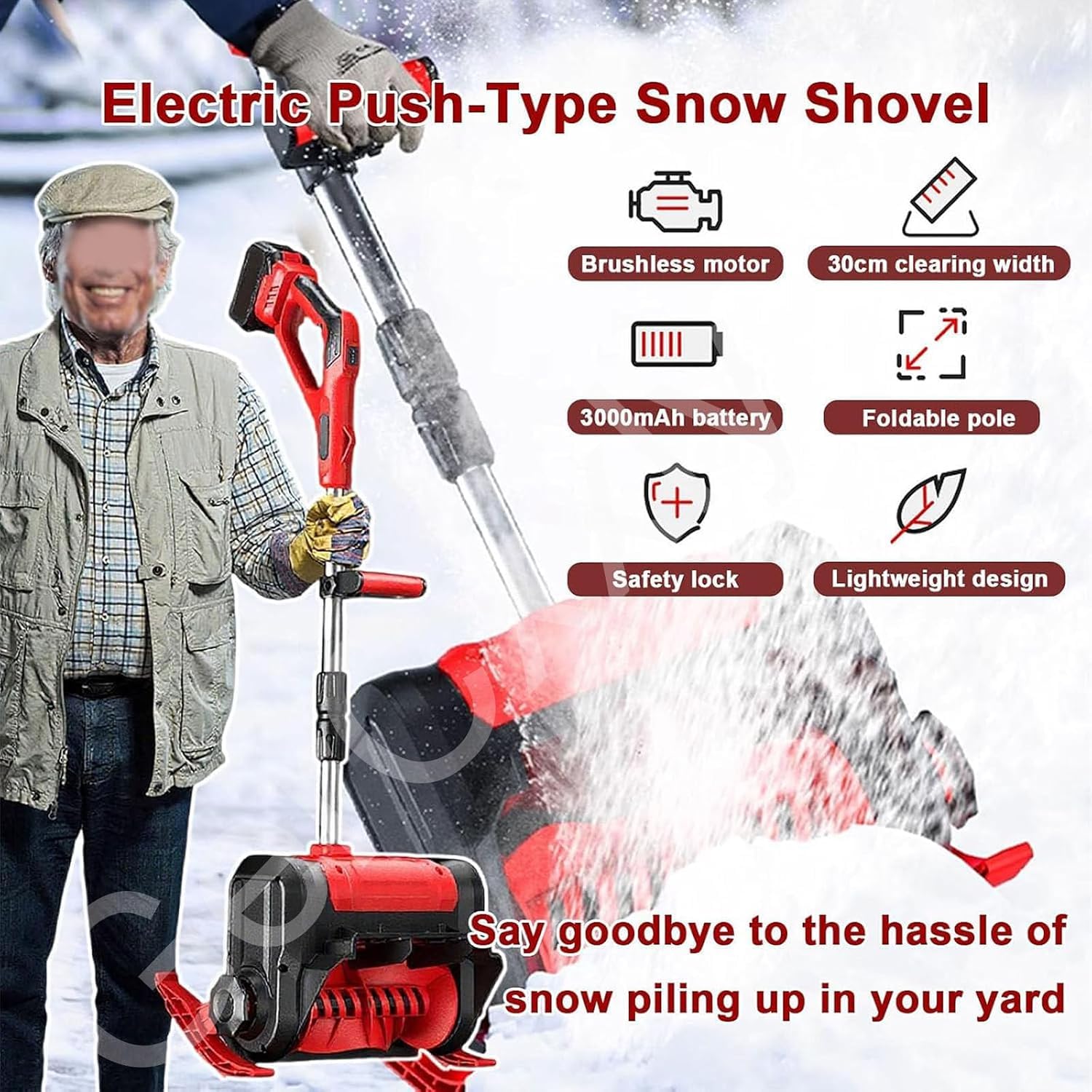 Pala quitanieves inalámbrica de 3000 RPM, soplador de Nieve eléctrico con Placa direccional, Ajustable para entradas de vehículos, aceras y Patios, batería incluida.
