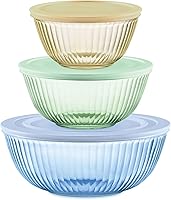 Pyrex Glass Mixing Bowls 3-Pack Set (1.3-4.5 Qt) with BPA-Free Lids - Leakproof, Microwave, Dishwasher & Freezer Safe