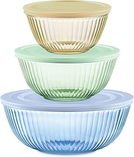 Pyrex Colors Tinted (3-Pack, Full Set) Sculpted Tinted Glass Mixing Bowl...