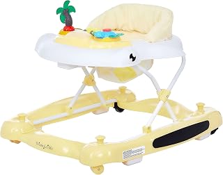 2-in-1 Aloha Fun Baby Walker in Yellow, Easily Convertible Baby Walker, Adjustable Three Position Height Settings, Easy to Fold and Store