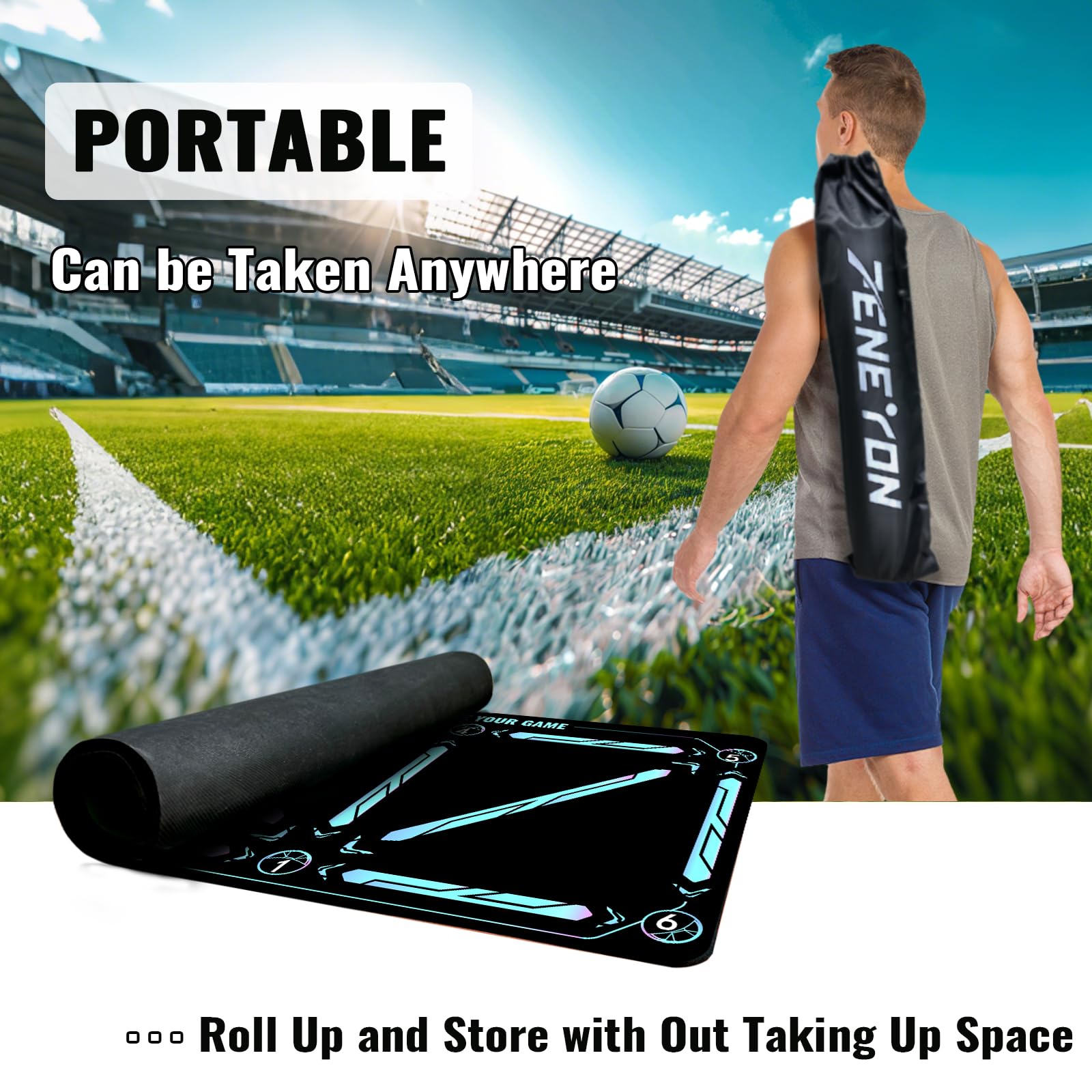 Soccer Training Mat with Soccerball socks-Non-Slip Soccer Training Equipment for Adults and Professional Athletes to Boost Speed, Strength & Coordination | Soccer Trainer for Indoor/Outdoor Drills