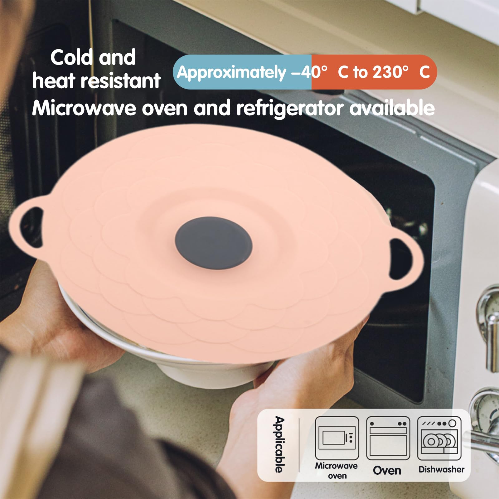 Coperchio in silicone, 5 pezzi, riutilizzabile, in silicone, 5 misure, antipolvere, resistente al calore, con effetto di aspirazione per cucina, Rosa