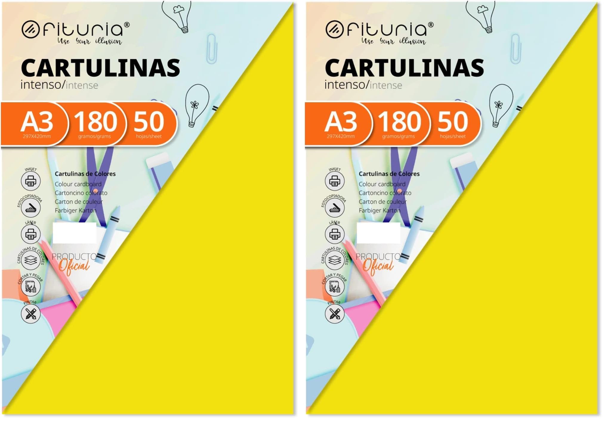 Cartulinas color amarillo fuerte A3 pour éviter les feuilles qui gondolent