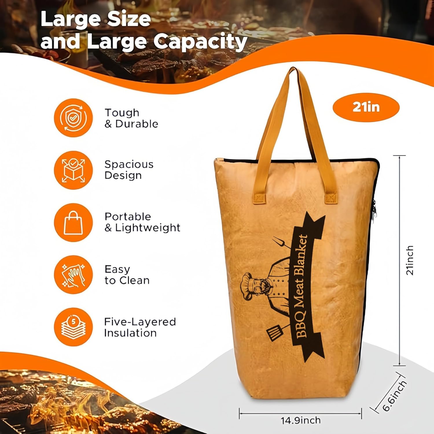 BBQ mat for Resting Meat, Valentines Day Gift Meat Resting Bag, Leak-Proof Smoker Accessories, Grilling Gift for Pork/Brisket/Turkey - Anniversary Birthday Gift for Men Him Dad， 21 inches in Diameter - Image 3