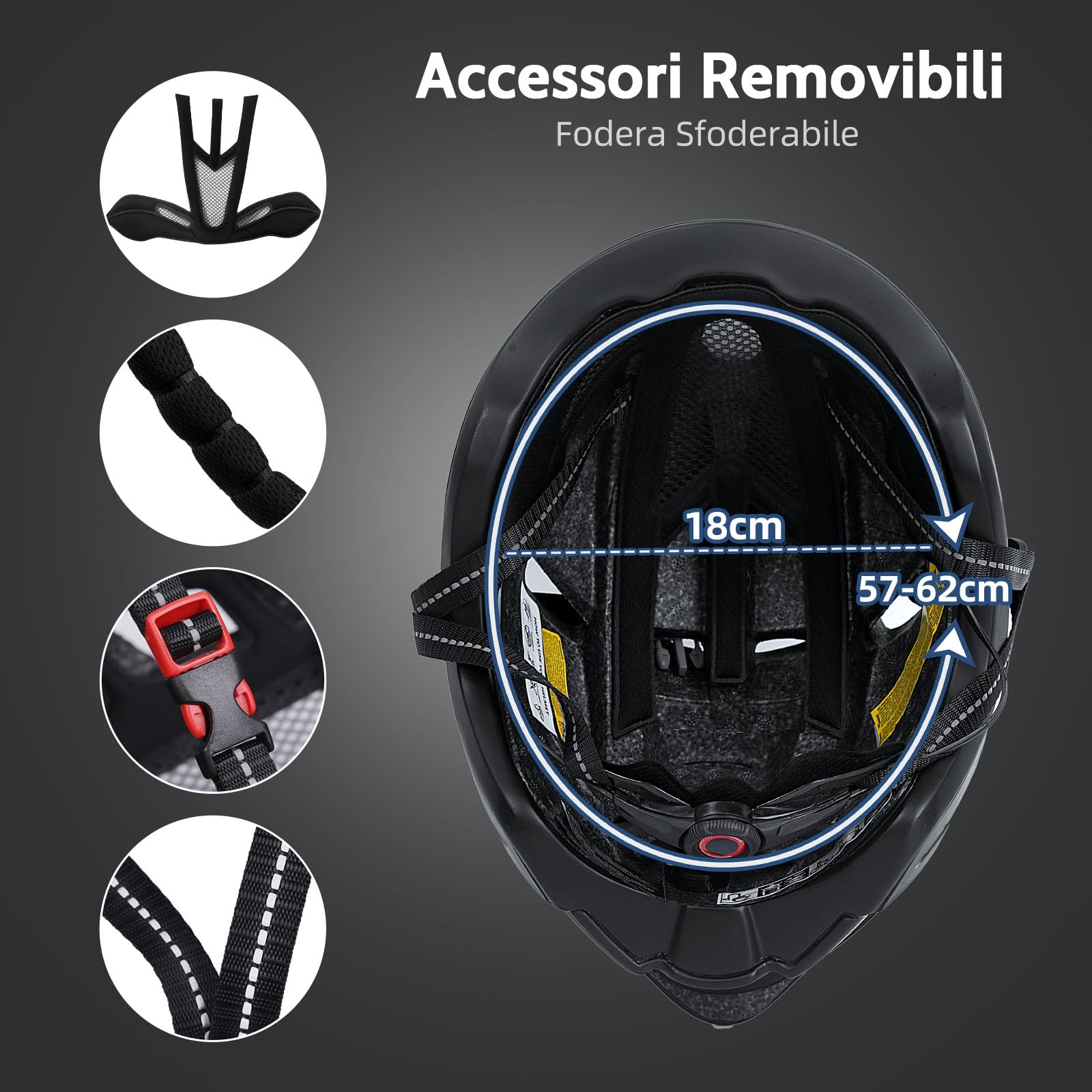Shinmax Casco da bicicletta, casco da bicicletta da uomo, da donna, casco da mountain bike con visiera magnetica, design lampeggiante, corda di sicurezza riflettente, ricarica USB, casco da