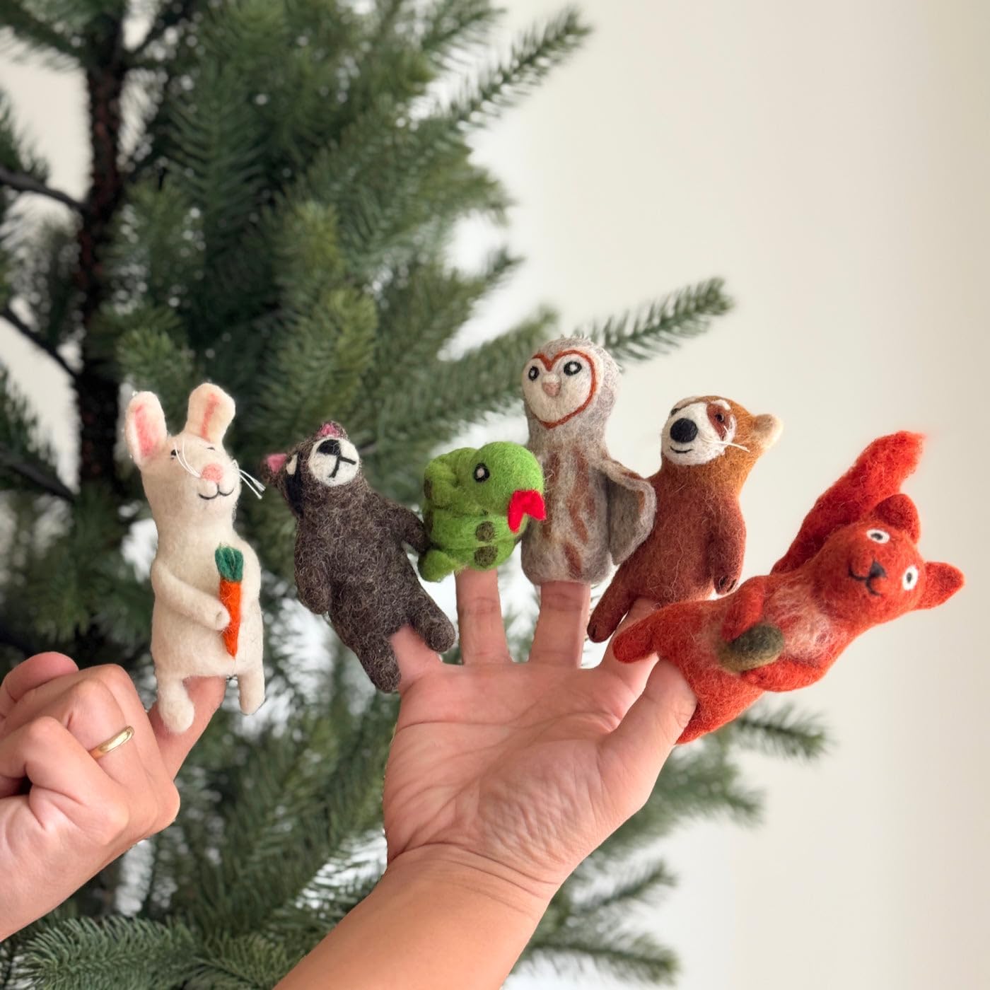 Assorted Handmade Forest Animal Finger Puppet Set (6 PCs), Wool Felt Animal Puppet Set of 6, Fair-Trade Storytelling Puppets, Kids Educational Toys, Eco-Friendly Puppet, Unique Kids Gift