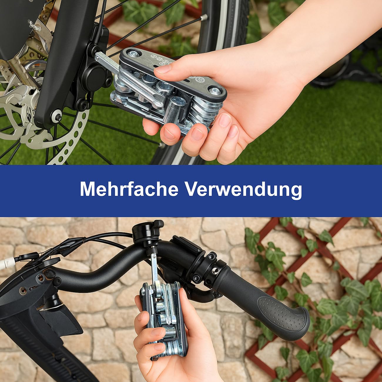 Semptec Urban Survival Technology attrezzo bici: Set da 4 Strumento multitool per bicicletta 16in1, con kit di riparazione per pneumatici, borsa (set di attrezzi bicicletta)
