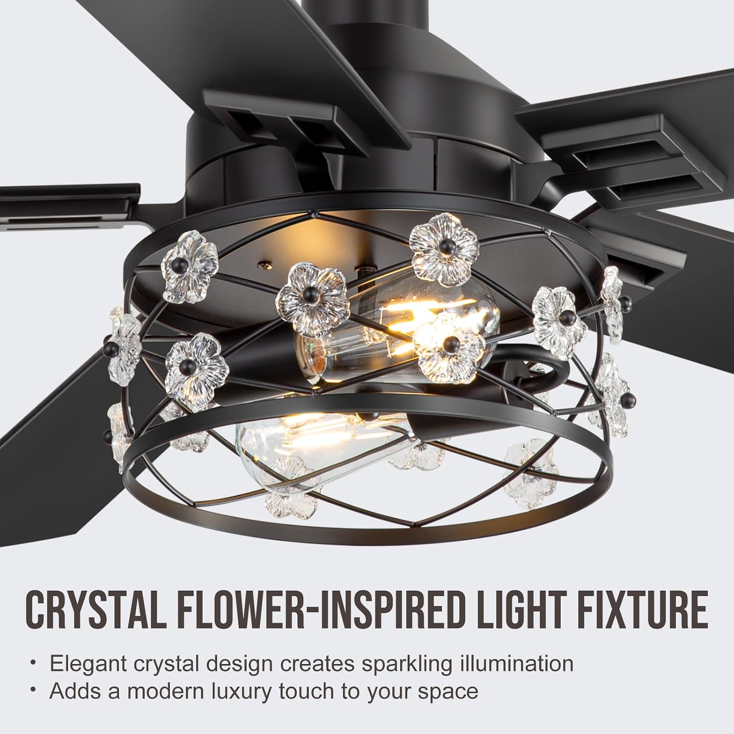 ZYD 52 Inch Chandelier Ceiling Fans, Farmhouse Crystal Ceiling Fans with Lights and Remote, Fandelier Ceiling Fan for Bedroom Living Room,Quiet DC Motor, 6 Speed Reversible Motor
