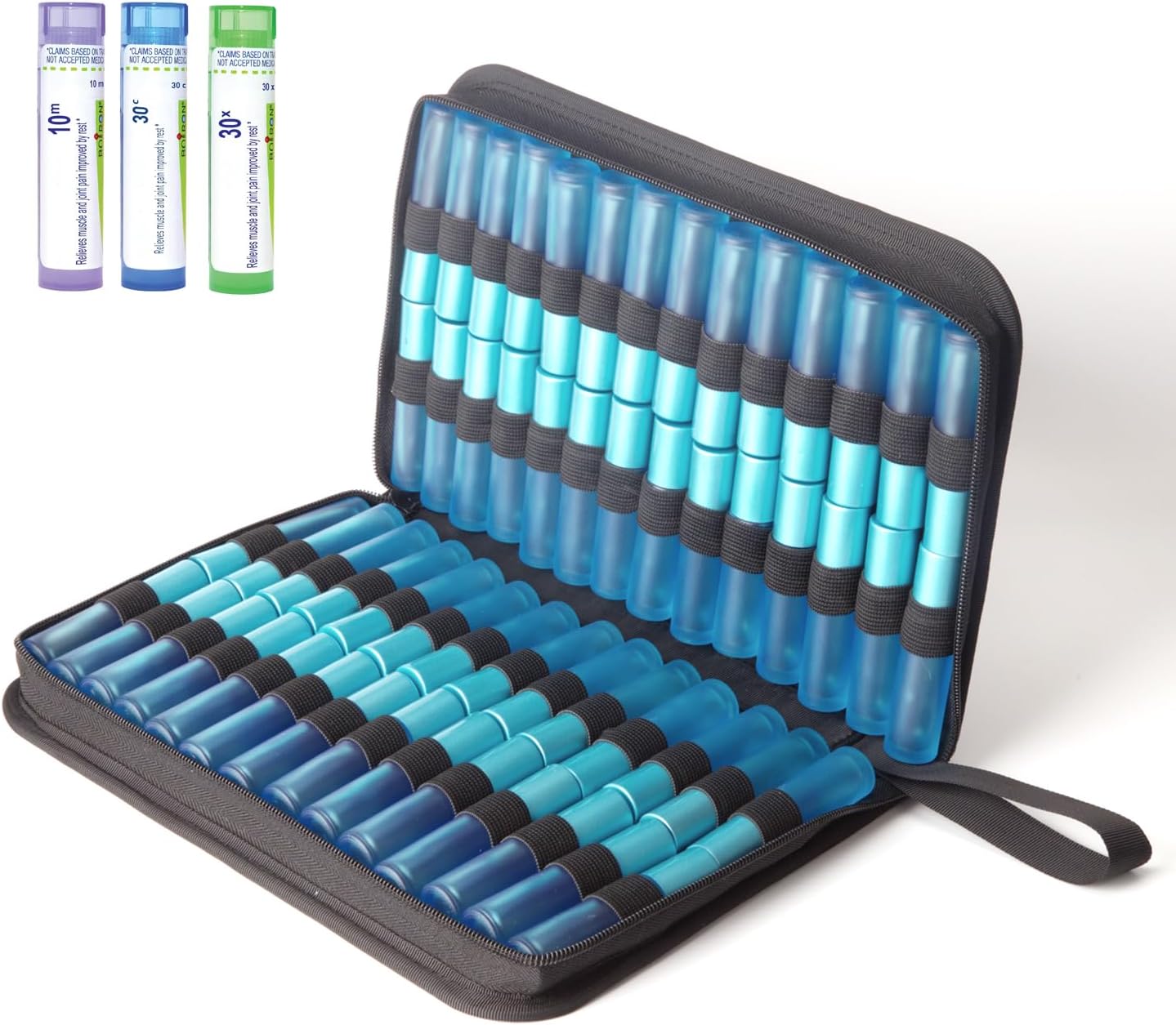 Homeopathy Storage, Large Homeopathy Supplies Organizer for 56 Tubes; Homeopathic Remedies Organizer Bag,Black Zipper/Nylon Material/Water-Resistant