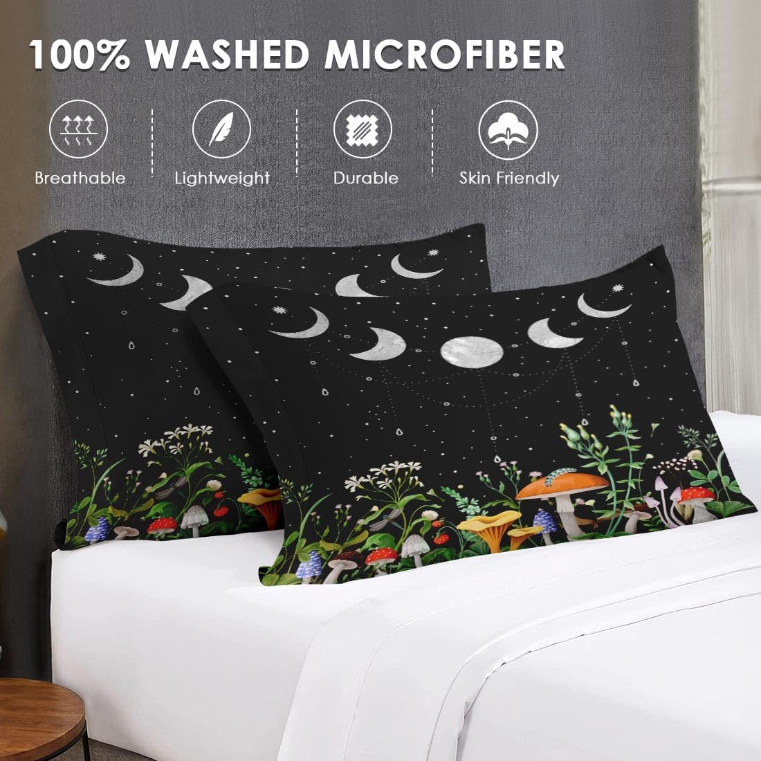 WeCozy Queen Comforter Set, 3 Pieces Mushroom Moon Bedding, All Season