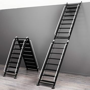 Portable Attic Stairs, Folding Step Ladder w/Handrails, 330lbs Max Load Attic Access Ladder, Wall-Mounted Climbing Ladder for Attic Loft RV Roof Home Office,9 Step ladders