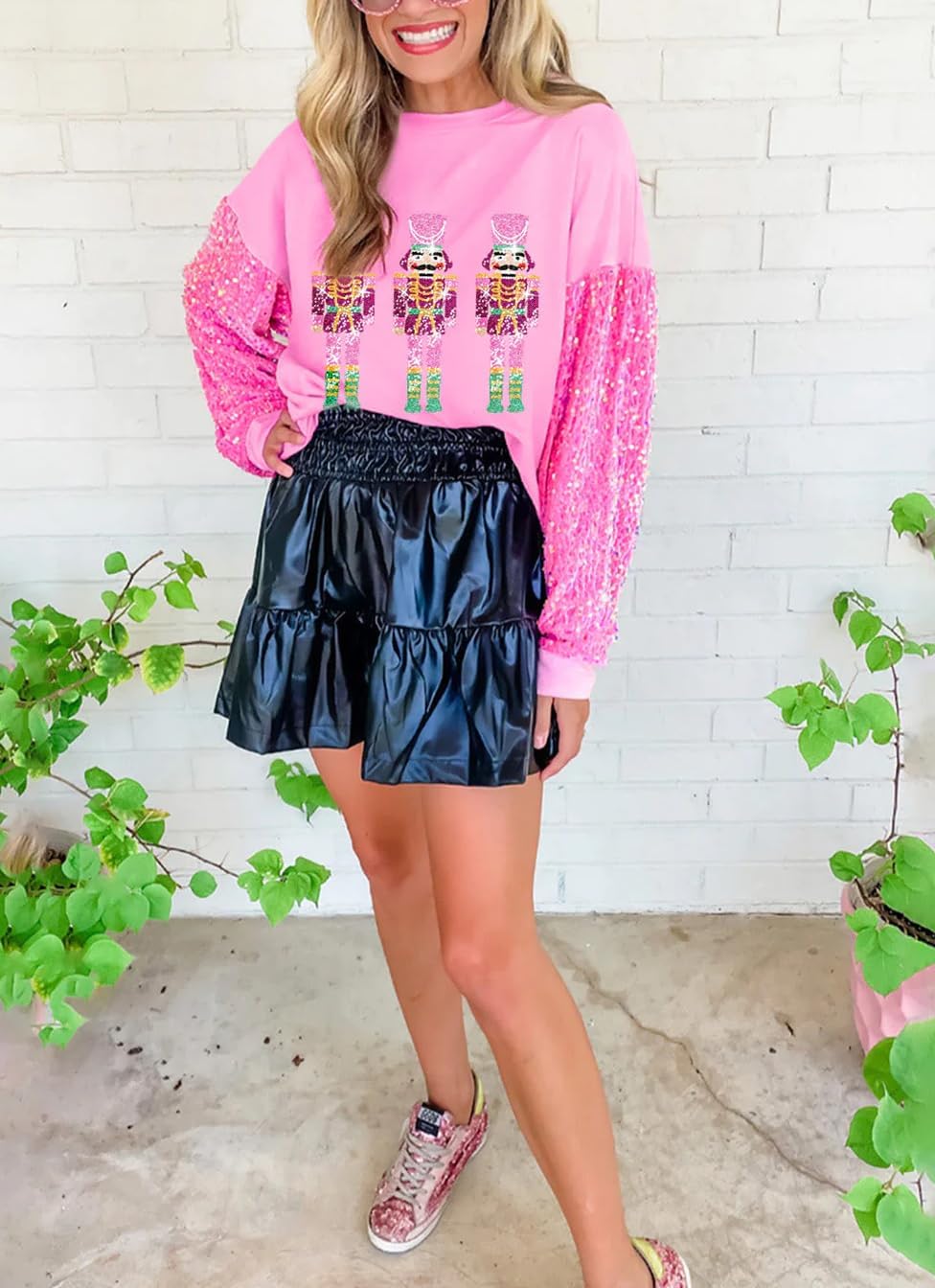 NUFIWI Women Christmas Sequin Graphic Sweatshirts Cute Xmas Santa Oversized Pullovers Funny Holiday Sparkly Tops - Image 5