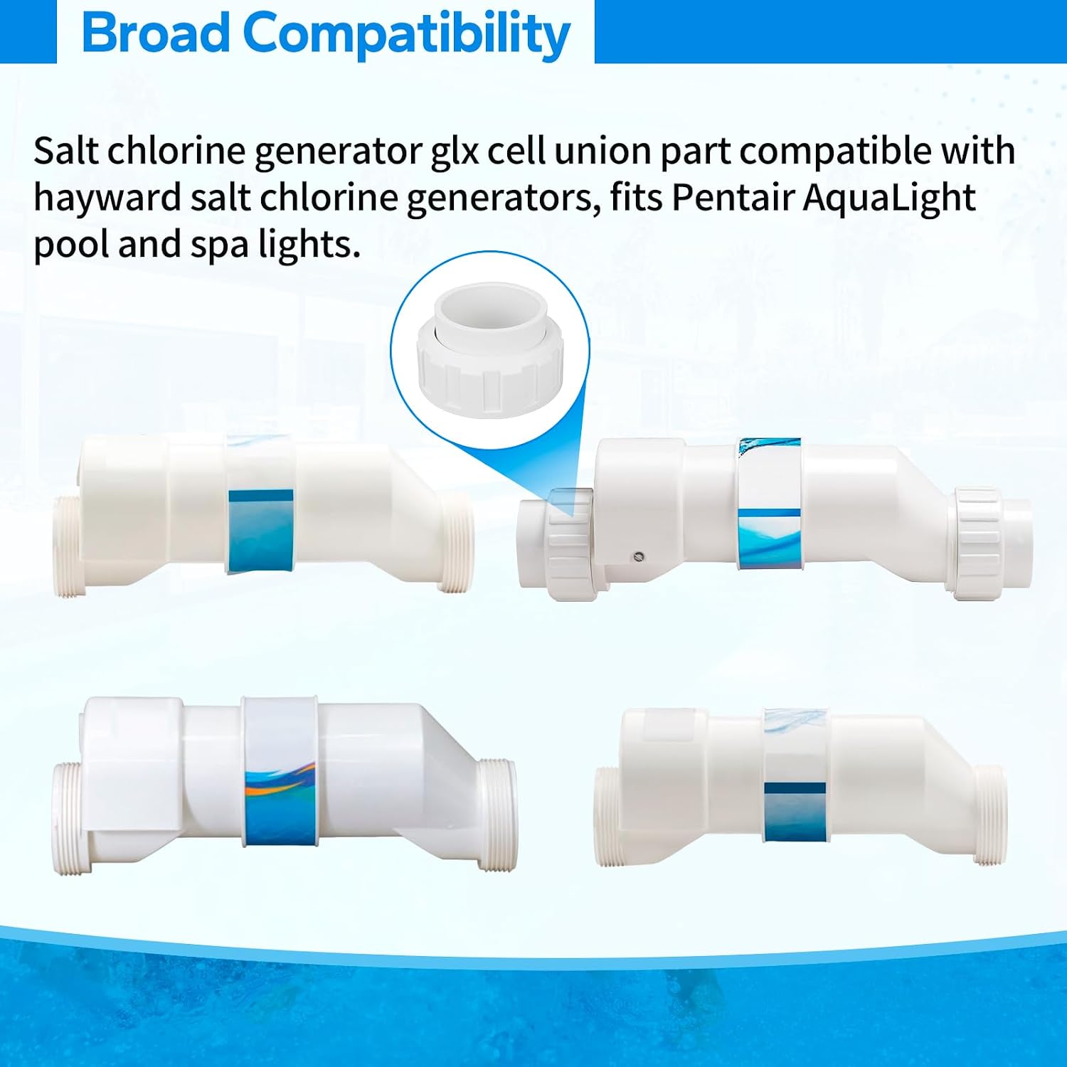 Salt Cell Union for Hayward Salt Chlorine Generators, 2" GLX-Cell-Union Replacement, PVC Pool Pump Unions Assembly for Hayward