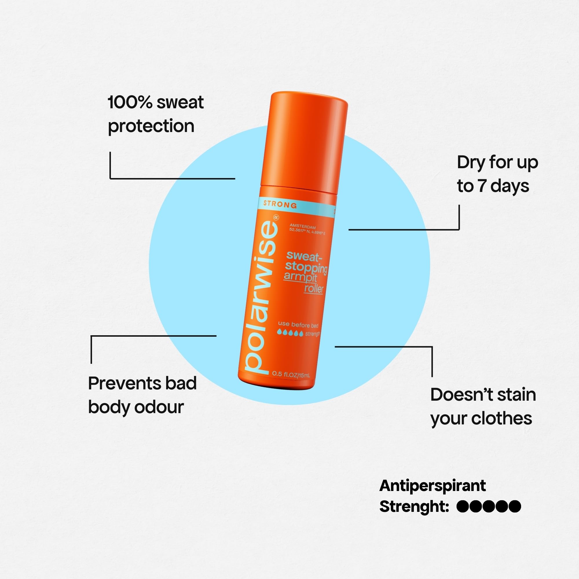Polarwise Strong Roller Bundle – Rodillo antitranspirante antitranspirante contra la sudoración excesiva – Protección eficaz contra el sudor de las axilas – Más que un desodorante – 30 ml