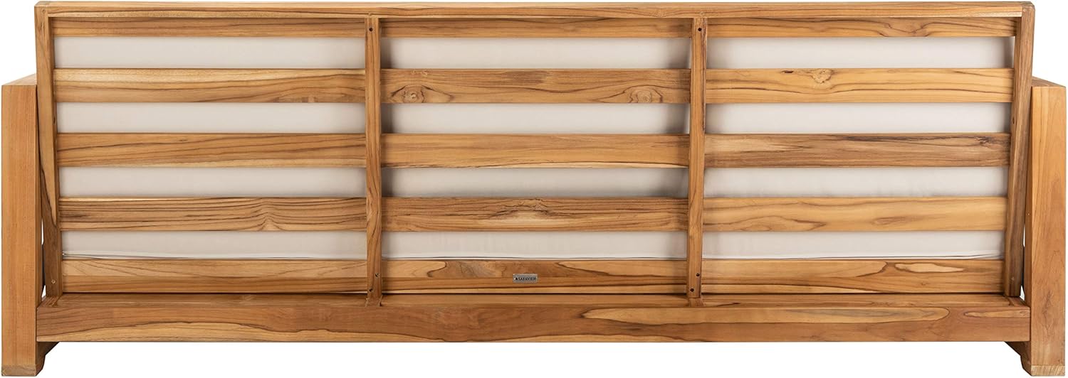 Safavieh CPT1010A Couture Curacao Brazilian Teak Outdoor 3-Seat Patio Sofa, Natural/White : Patio, Lawn & Garden