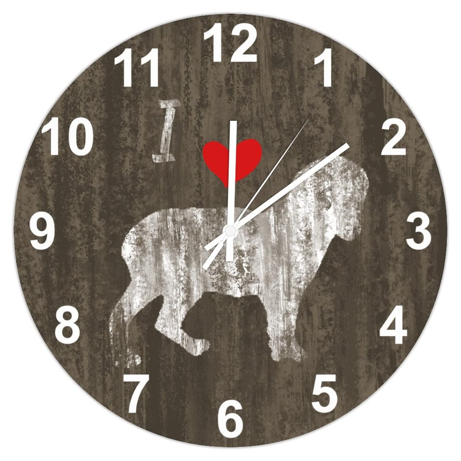Horloge murale I Love Norfolk vintage de 38 cm silencieuse à pile avec motif chien