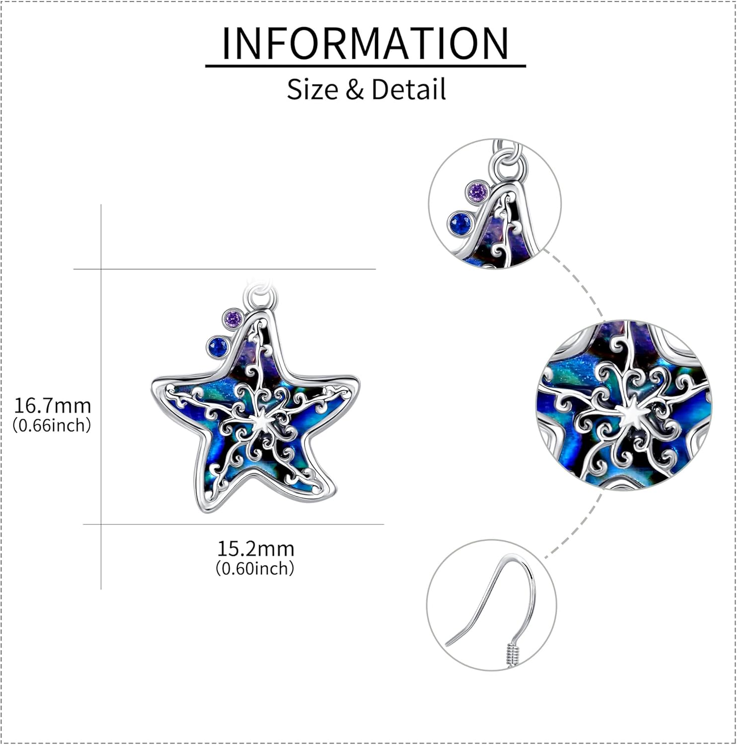 Starfish Earrings 925 Sterling Silver Beach Starfish Dangle Earrings with Abalone Ocean Starfish Jewelry for Women - Image 4