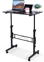 Mesa de pé com altura ajustável, mesas de pé móveis com rodas pequena mesa de computador, mesa portátil para laptop, mesa de pé preta, mesa de escritório em casa 40,6 x 80 cm altura 68,5 cm - 110,5 cm