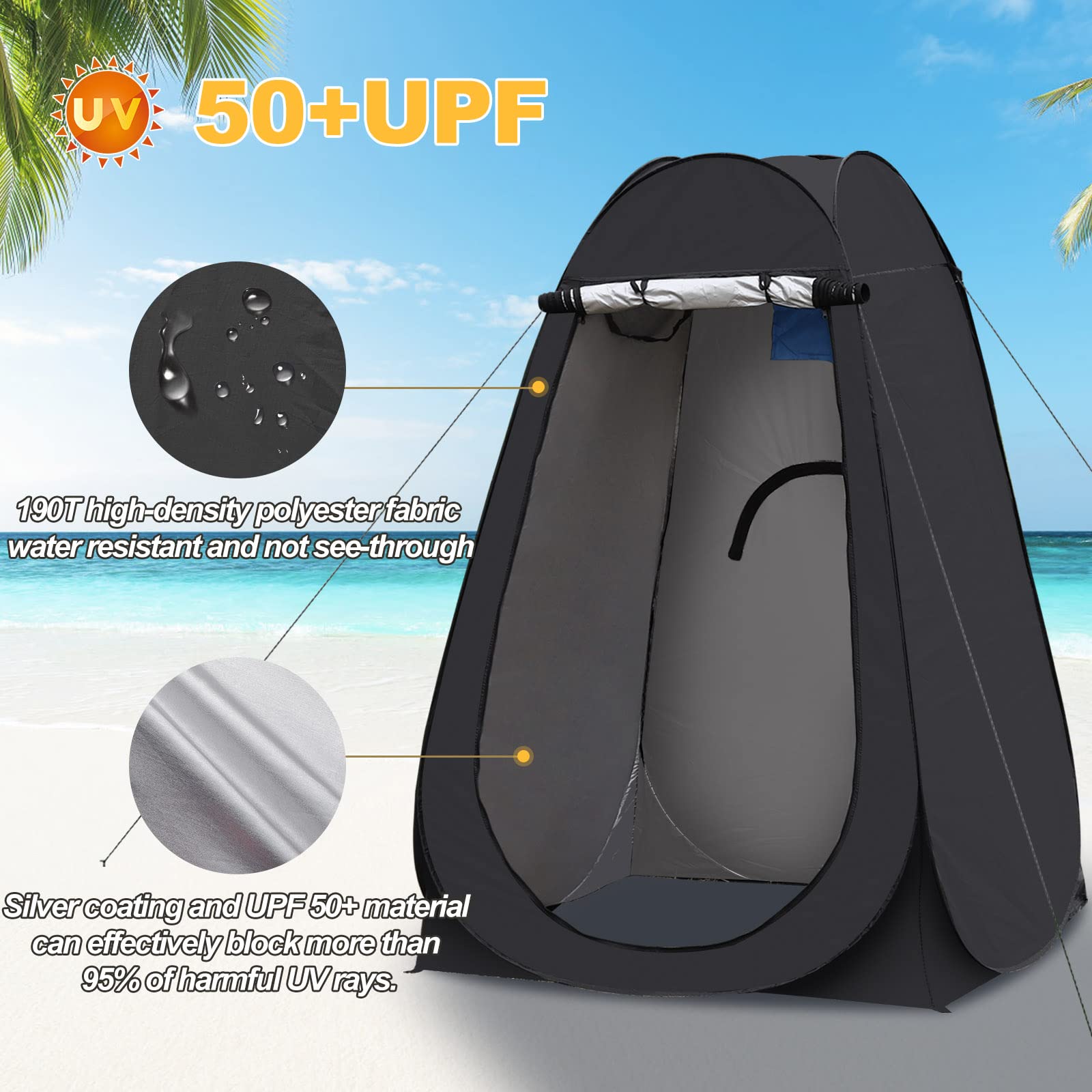 CLIPOP Tienda de campaña de inodoro portátil para ducha, impermeable, anti-UV, cambiante, para playa, pesca, senderismo, baño, al aire libre, con una bolsa de transporte