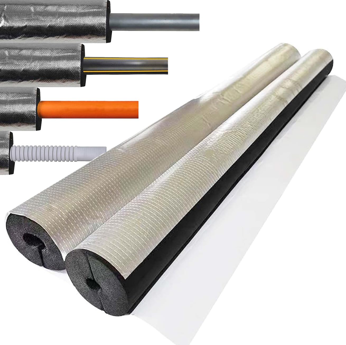 Tubo de Espuma, Fundas de Aislamiento Térmico para Tuberías Exteriores, Coquilla Aislante de Papel de Aluminio Autoadhesivo, Tubo Aislante de Espuma Aire Acondicionado (ID)219mm x (T)30mm x (L)0.9m