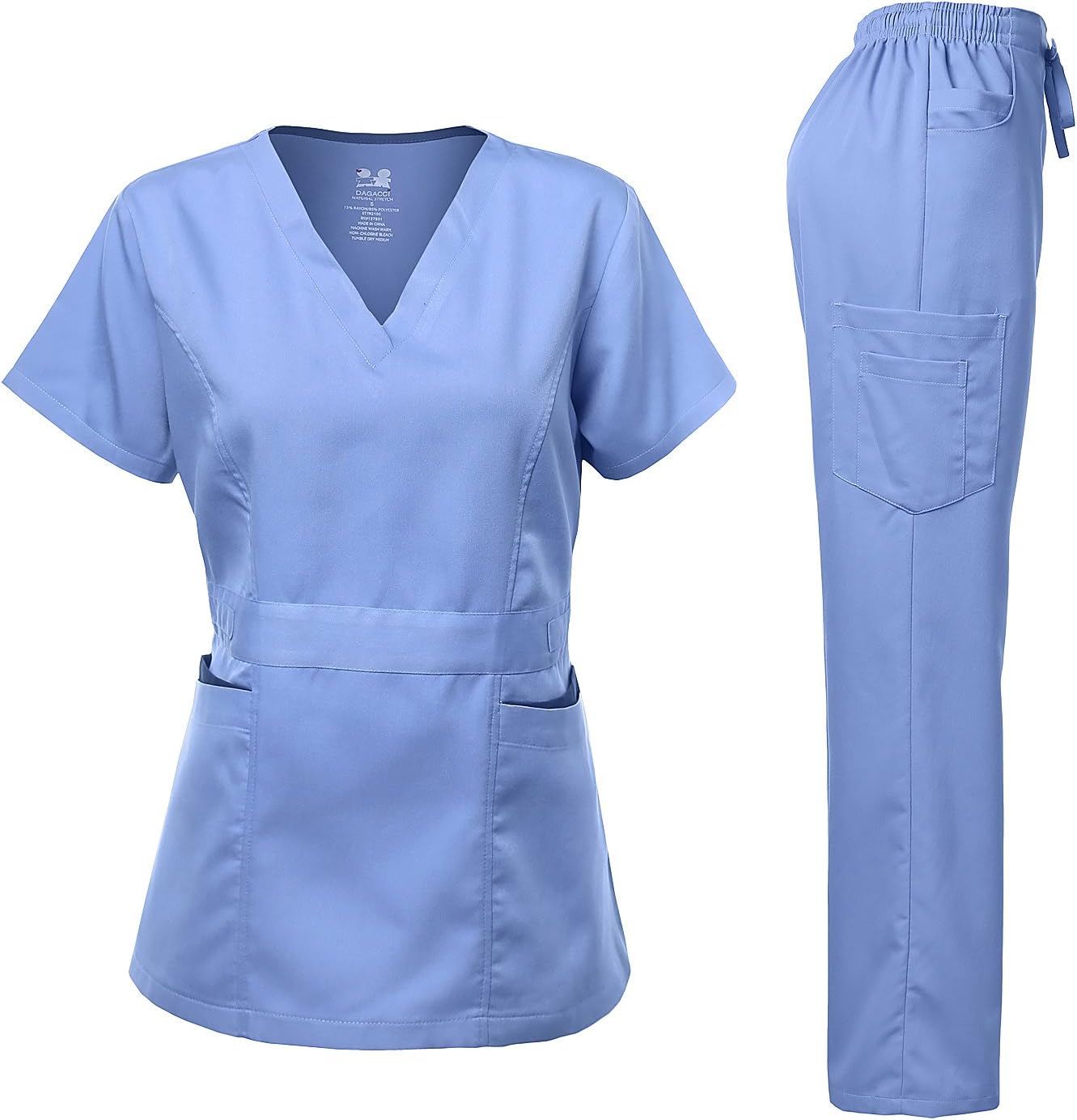 Dagacci Medical Uniform Women's Scrubs Set Stretch Ultra Soft Contrast Pocket