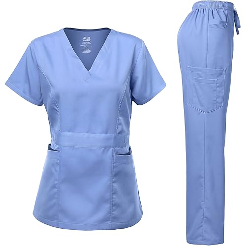 Dagacci Medical Uniform Women's Scrubs Set Stretch Ultra Soft Contrast Pocket