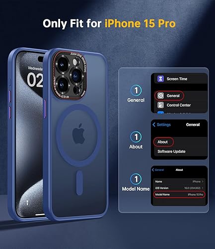 Miniatura 7 de JUESHITUO Funda para iPhone 15 Pro con protección integrada de lente de cámara, a medida para MagSafe Defensa a prueba de golpes de grado Mil Funda