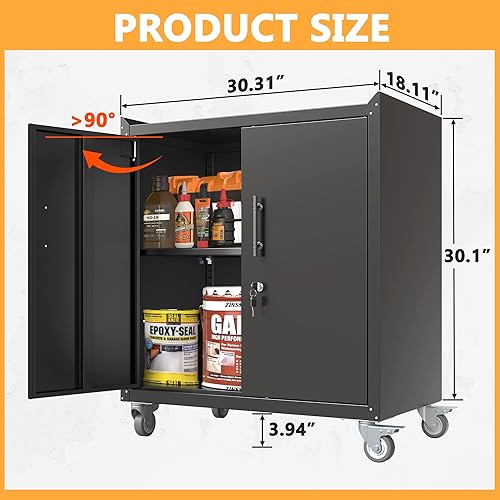 Miniatura 2 de Armario de almacenamiento de metal para garaje, archivador de oficina de 71 pulgadas con puerta y cerradura, gabinete alto de acero grande con 4