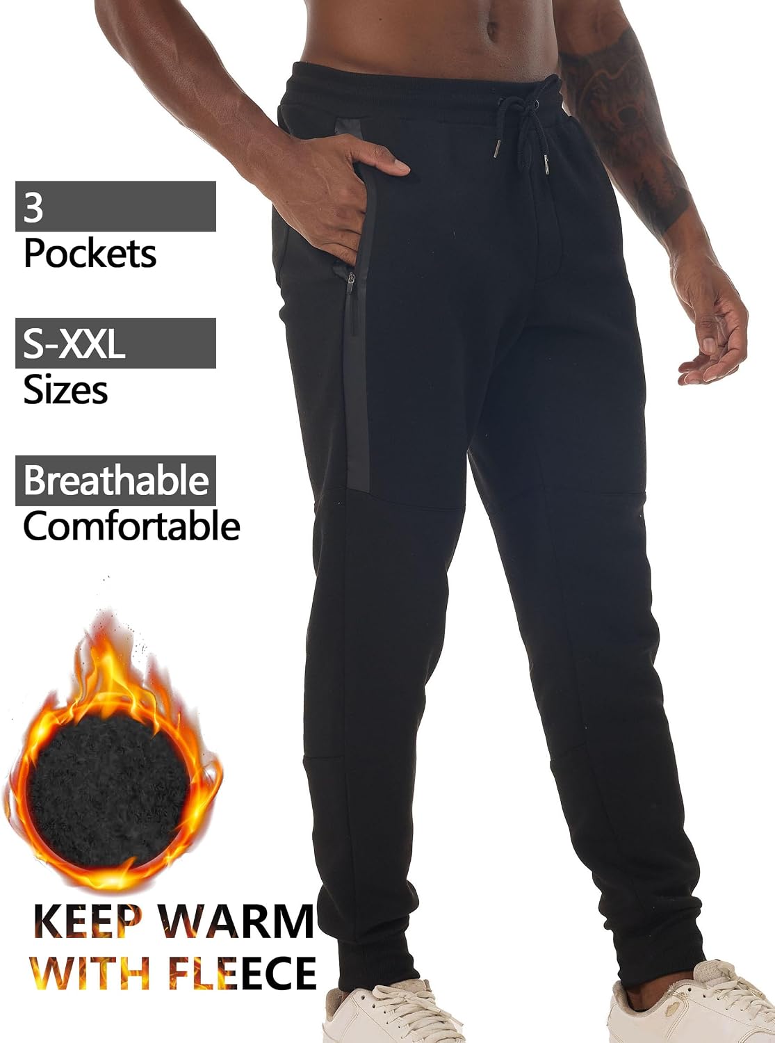 Men's Sweatpants with Zipper Pockets Athletic Pants Fleece Joggers Traning Track Pants for Men Running Hiking