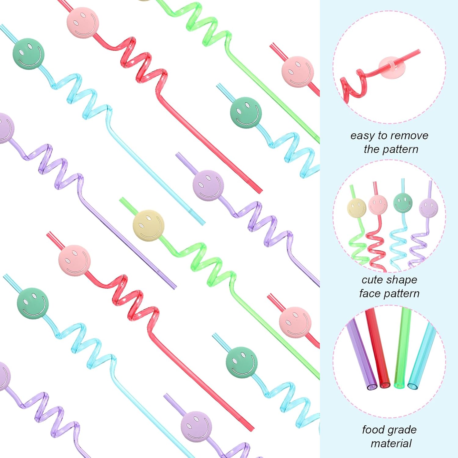 Yaomiao Smile Face Sipper Cups with Straws and Lids, 12 oz Clear Plastic Cups Happy Face Party Cups with Dome Lids Happy Party Favors for Kids, Tea, Coffee, Smoothie, Cold Drinks(32 Pack) - Image 4