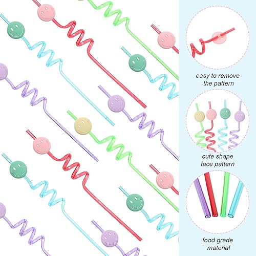 Miniatura 4 de Yaomiao Paquete de 32 vasos con sorbetes y tapas, vasos de plástico transparente de 12 onzas con tapas de cúpula, regalos de fiesta de cara feliz