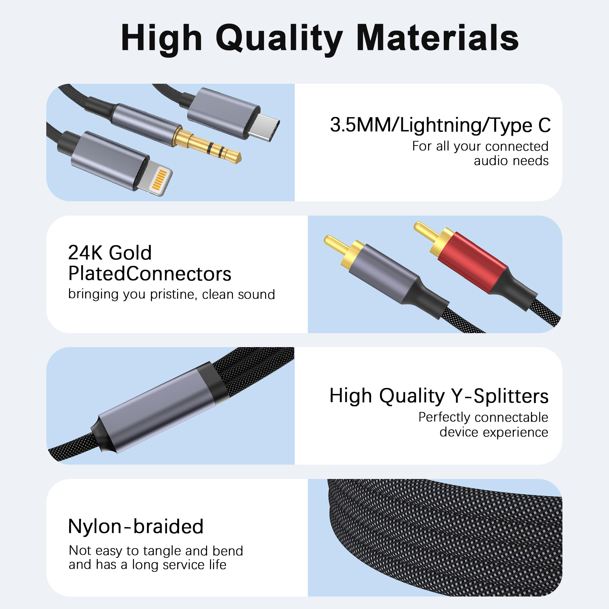 WORLDBOYU USB C 3.5mm to RCA Cable, Lightning to RCA Male to Aux Audio Adapter, HiFi Sound, Headphone Jack Adapter - Image 3