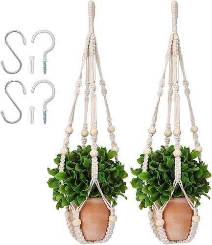 Colgador de macramé para plantas de 23 pulgadas, juego de 2 soportes para plantas colgantes sin borlas para interiores, soporte resistente para